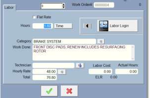 Repair order labor entry screen